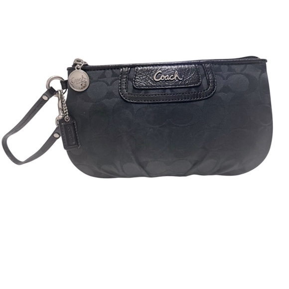 COACH‎ MADISON SIGNATURE SATEEN LARGE WRISTLET blk - Picture 1 of 9